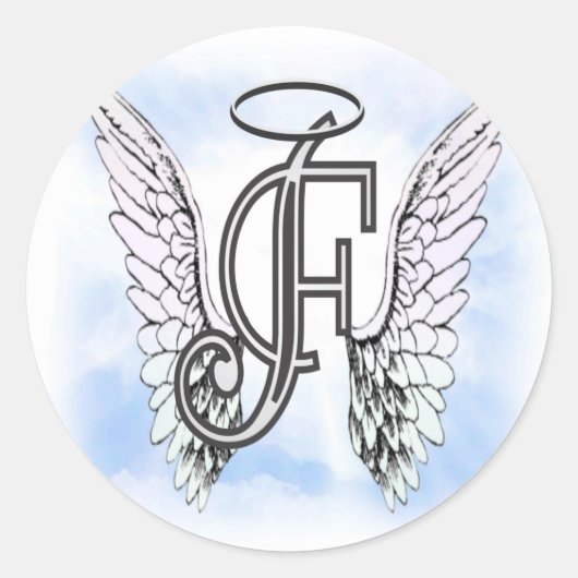 Angel Wings en Halo Monogram Letter F Ronde Sticker (Voorkant)