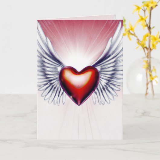 Angel Wings en Heart Greeting/Note Kaart (Gele Bloem)