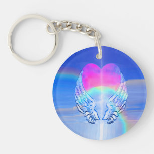 Angel Wings gewikkeld rond een regenbooghart Sleutelhanger