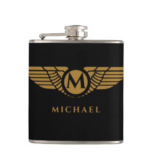Angel Wings Golden Name Initiaal Monogram Heupfles