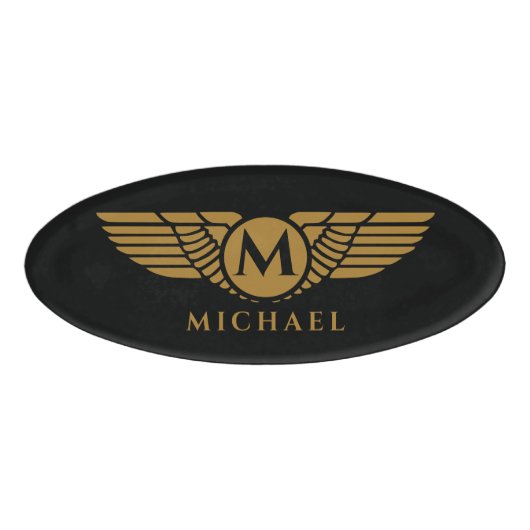 Angel Wings  Golden Name Initiaal Monogram Naambadge (Voorkant)