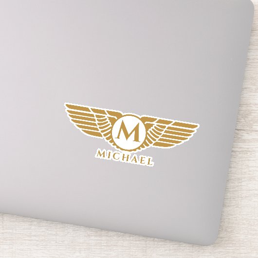 Angel Wings  Golden Name Initiaal Monogram Sticker (Detail)