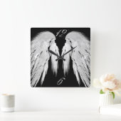 ANGEL WINGS Gray Touched Feathers Custom Numbers Vierkante Klok (Huis)