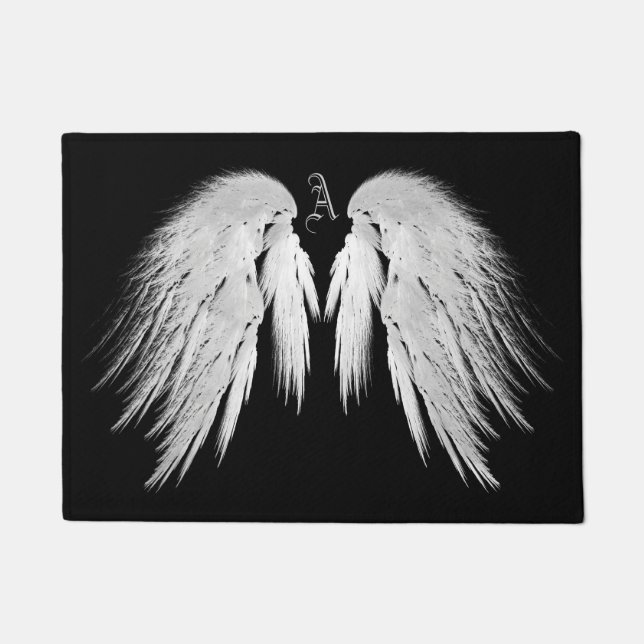 ANGEL WINGS Grey Touch Feathers Custom Monogram Deurmat (Voorkant)
