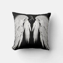 ANGEL WINGS Grey Touch Feathers Custom Monogram Kussen