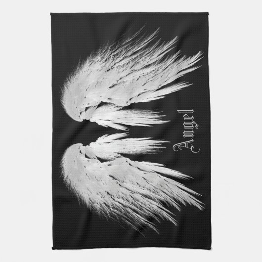 ANGEL WINGS Grey Touch Feathers Custom Name Theedoek (Verticaal)
