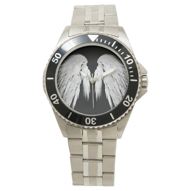 ANGEL WINGS Grey Touch Feathers  Horloge (Voorkant)