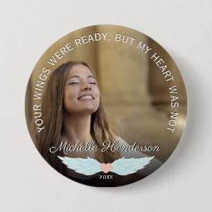 Angel Wings Memorial Foto & Sympathie Quote Ronde Button 7,6 Cm