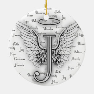 Angel Wings met positieve woorden Monogram J Keramisch Ornament
