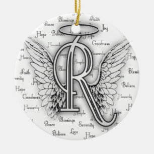 Angel Wings met positieve woorden Monogram R Keramisch Ornament