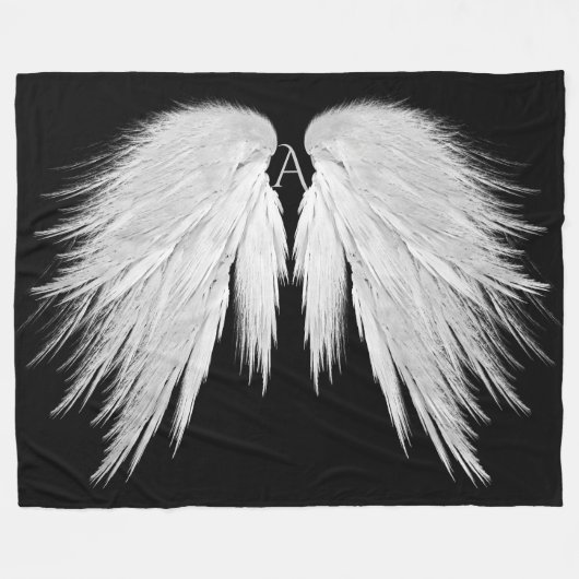 ANGEL WINGS Monogram Black Fleece Deken (Voorkant (Horizontaal))