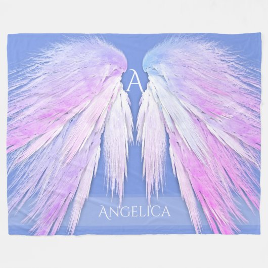 ANGEL WINGS Monogram Dreamweaver Pink Soft Blue Fleece Deken (Voorkant (Horizontaal))