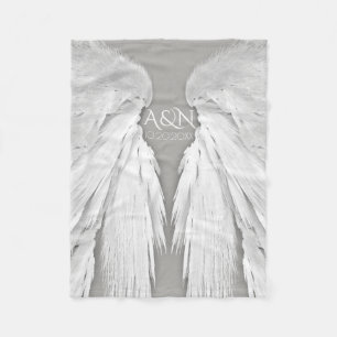 ANGEL WINGS Monogram Elegant Grey Fleece Deken