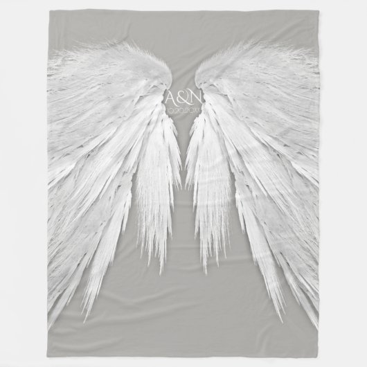 ANGEL WINGS Monogram Elegant Grey Fleece Deken (Voorkant)