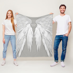 ANGEL WINGS Monogram Elegant Grey Fleece Deken