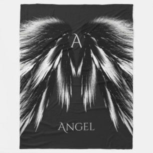 ANGEL WINGS Monogram Grey Black Fleece Deken