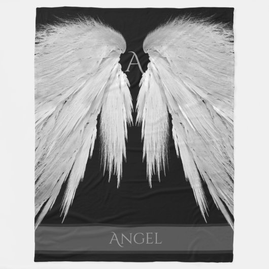 ANGEL WINGS Monogram Naam Zwart Fleece Deken (Voorkant)