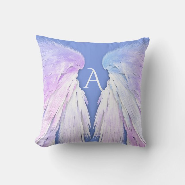 ANGEL WINGS Monogram Soft Blue Pink Dreamweaver Kussen (Voorkant)