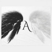 ANGEL WINGS Monogram Zwart + Wit Fleece Deken (Voorkant (Horizontaal))