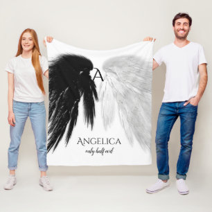 ANGEL WINGS 'Only Half Evil' Monogram Funny Fleece Deken