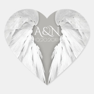 ANGEL WINGS Wedding Initialen Elegant Grey Hart Sticker