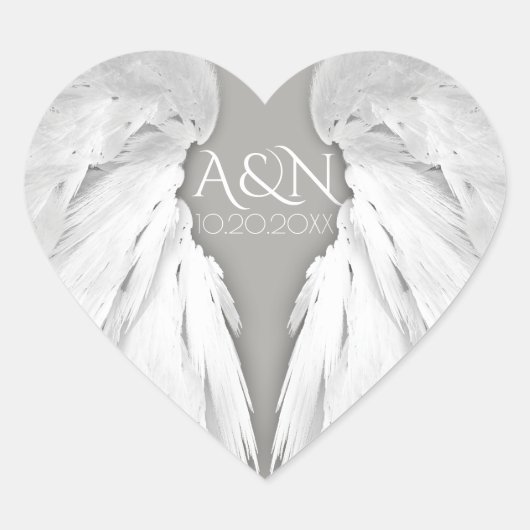 ANGEL WINGS Wedding Initialen Elegant Grey Hart Sticker (Voorkant)