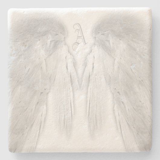 ANGEL WINGS White Custom Monogram Stenen Onderzetter (Voorkant)