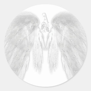 ANGEL WINGS White Heavenly Holly Monogram Ronde Sticker