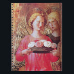 ANGEL WITH ROSES<br><div class="desc">Italian late medieval masterpiece from Fra Beato Angelico - Detail of the Perugia Triptych 1437 .Italy Tempera and golden foil., Two angels with gold wings holding a rose basket, </div>