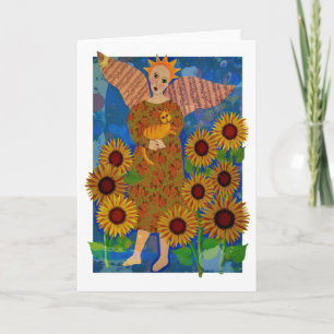 Angel with Tabby Cat and Sunflowers Notitiekaartje