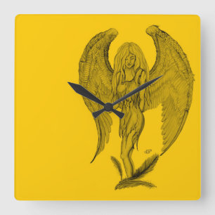 Angel - Zwart en geel ontwerp Vierkante Klok