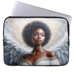 Angel Zwarte Vrouw met Halo Laptop Sleeve