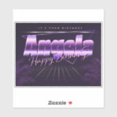 Angela Nom Prénom lila retro Autocollant Anniversa (Feuille)