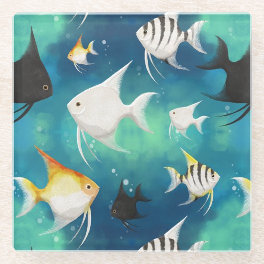 Angelfish Aquarium Pattern Glazen Onderzetter (Voorkant)