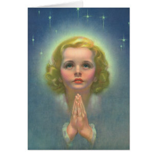 Angelic Blond Girl met Halo en Stars Praying