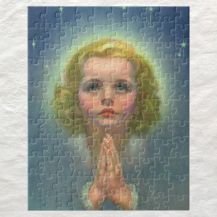 Angelic Blond Girl met Halo en Stars Praying Legpuzzel