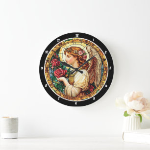 Angelic Bloom Glas in lood Bloemen Grote Klok