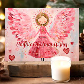 Angelic Christmas Wishes Pink Angel Feestdagen Kaart