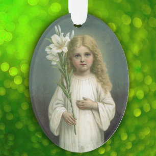 Angelic Girl White dress Lily Flowers Ornament