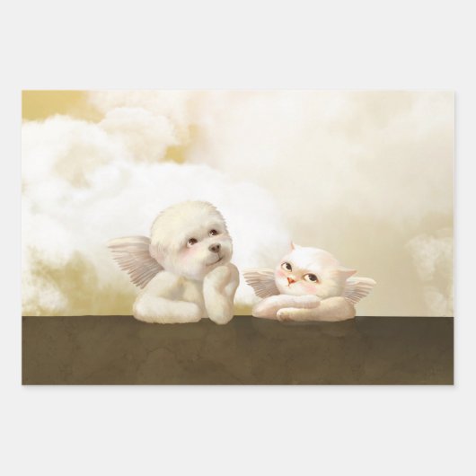 Angelic Hond en Kat op Cloud Inpakpapier Vel (Voorkant 2)