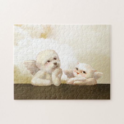 Angelic Hond en Kat op Cloud Legpuzzel (Horizontaal)