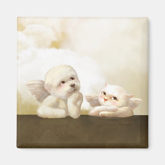 Angelic Hond en Kat op Cloud Magneet (Voorkant)