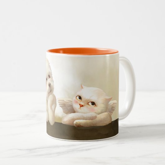 Angelic Hond en Kat op Cloud Tweekleurige Koffiemok (Voorkant rechts)