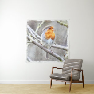 Angelic Robin Waterverf Wandkleed