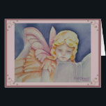 ANGELIC THANK YOU<br><div class="desc">Gorgeous Angel reading whatever you believe her to be reading. Her blond curls and pink wings are calm and innocent. - A beautiful Thank You Card for friends and family with colors of pinks, yellows, oranges, are part of the blending colors of this beautiful painting in watercolors by the designer....</div>