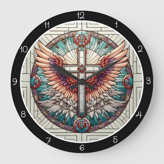 Angelic Winged Cross Grote Klok (Voorkant)