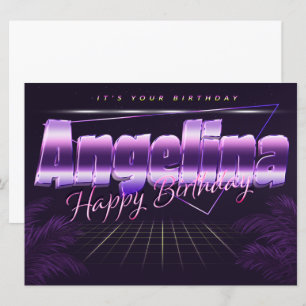 Angelina Nom Prénom carte rétro lilas Anniversaire