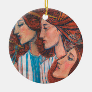 Angels Art Nouveau Ginger Auburn Red Hair Women Keramisch Ornament