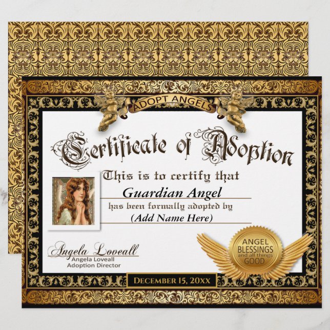 Angels™ Certificate of Adoption aannemen (Voorkant / Achterkant)