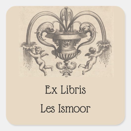  Angels en Fish Fountain Boekenplaat Vierkante Sticker (Voorkant)